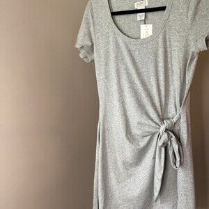 L*SPACE Abalone Dress Front Knot Mini Jersey Knit Short Sleeve Gray Small